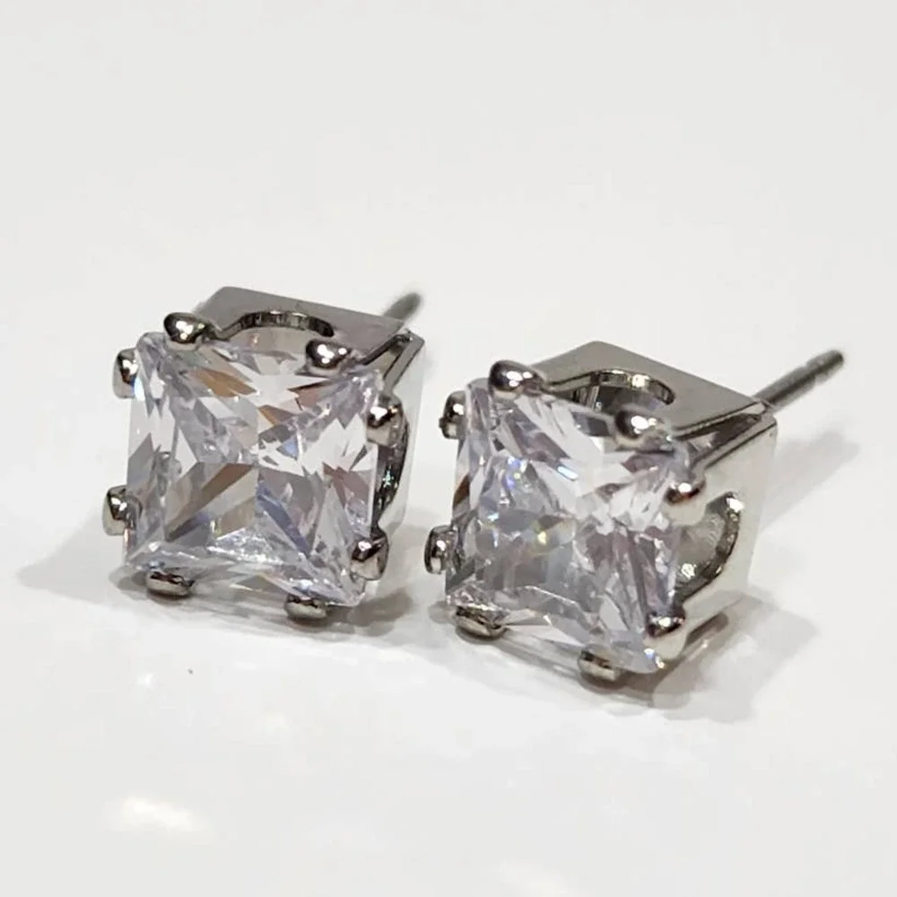 Silver Princess Cut‎ 2 CTW Stud Earrings